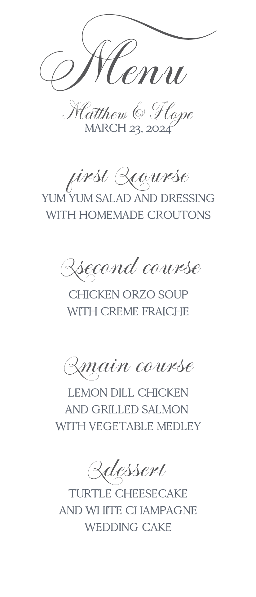 Royal Affair Menu