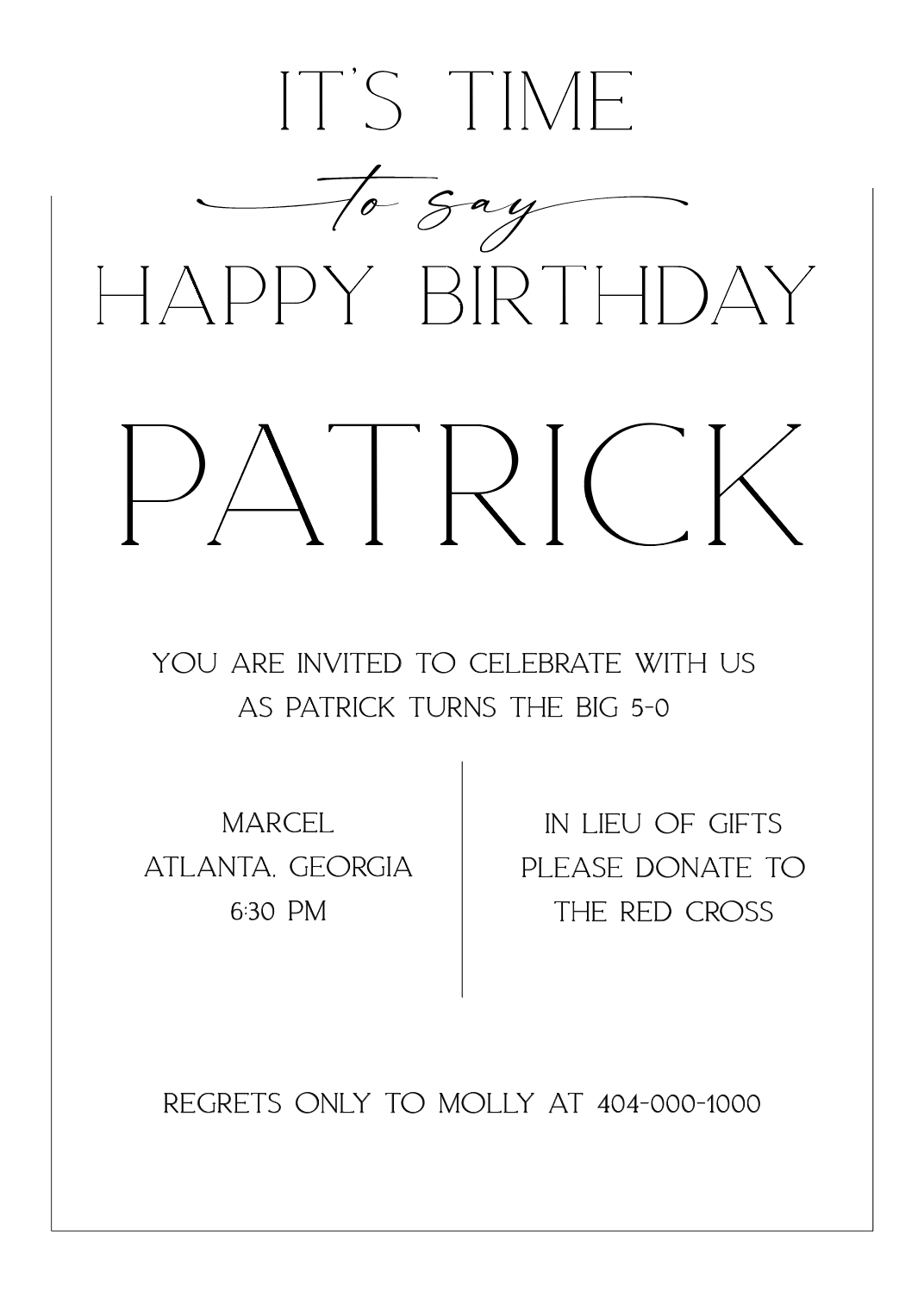 It's Time to Say Happy Birthday Invitation