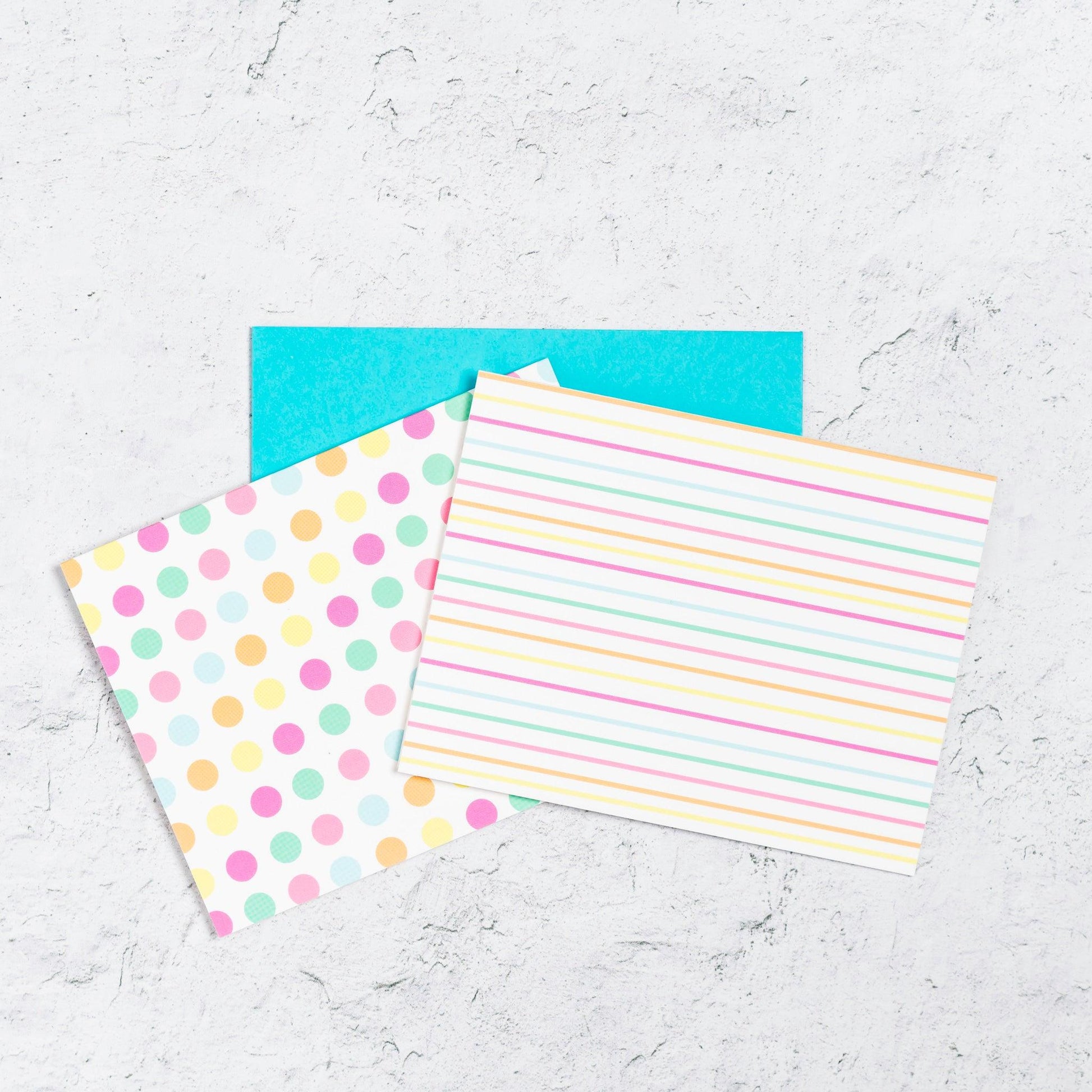 Striped and polka dot notecard set with matching envelope.